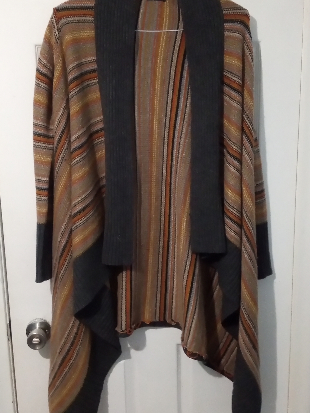 Moda International Wool Blend Striped Open-Front Shawl Cardigan in Brown& Tan